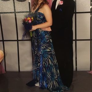 Riva Designs Tropical Zebra Print Prom Dress